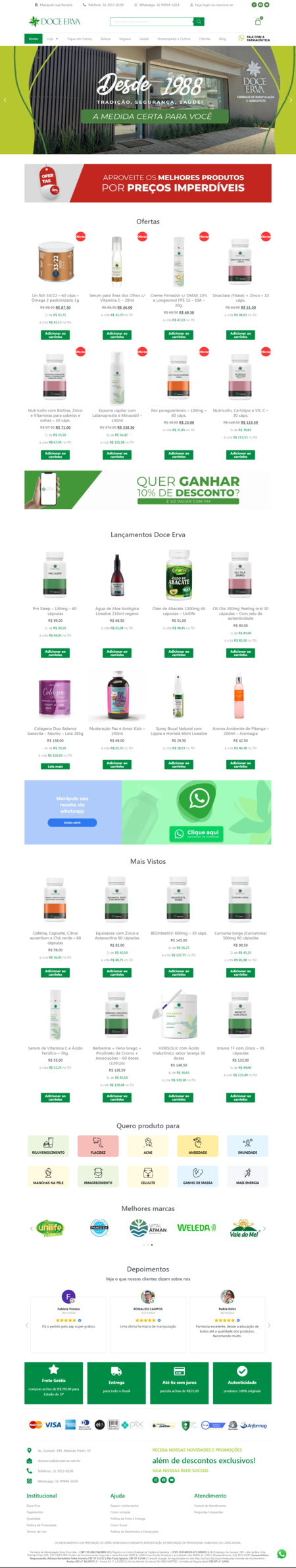 Página inicial do site Doce Erva desenvolvido pela iPharmaWeb