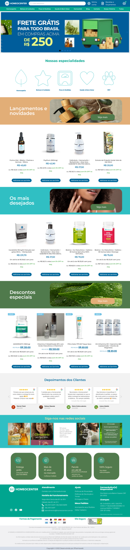 Página inicial do site Homeocenter desenvolvido pela iPharmaWeb