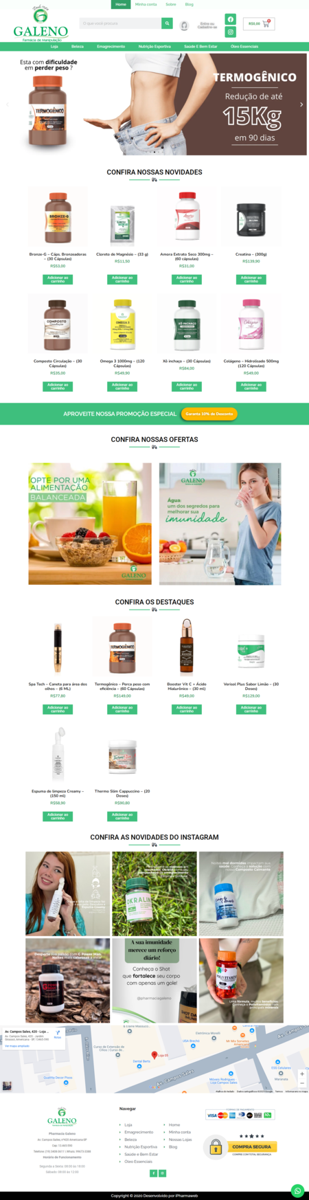 Página inicial do site Pharmácia Galeno desenvolvido pela iPharmaWeb